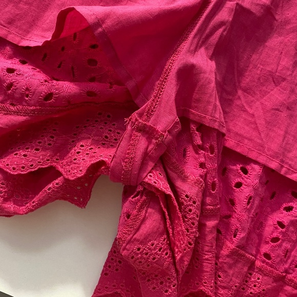 Women’s Fuchsia Cotton Eyelet Pocketed Lined Dress - Picture 7 of 12